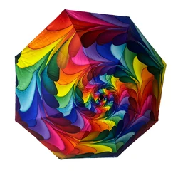 Psychedelic Rainbow Umbrella Automatic Tri Fold Compact UV Protection Foldable Travel Umbrella For Women