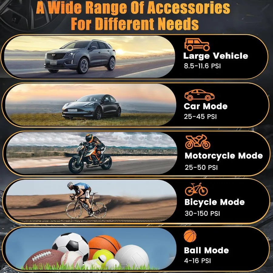 ضاغط هواء محمول لسيارة دراجة نارية الكرة منفاخ لإطارات السيارة 150PSI مضخة هواء كهربائية لاسلكية مع المدمج في قياس الإطارات P #4