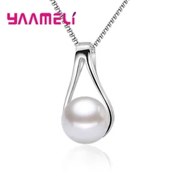 925 Sterling Silver Pendant Necklace for Women Girls Wedding Engagement Cute Pearl Style Waterdrop Best Gift for Beloved