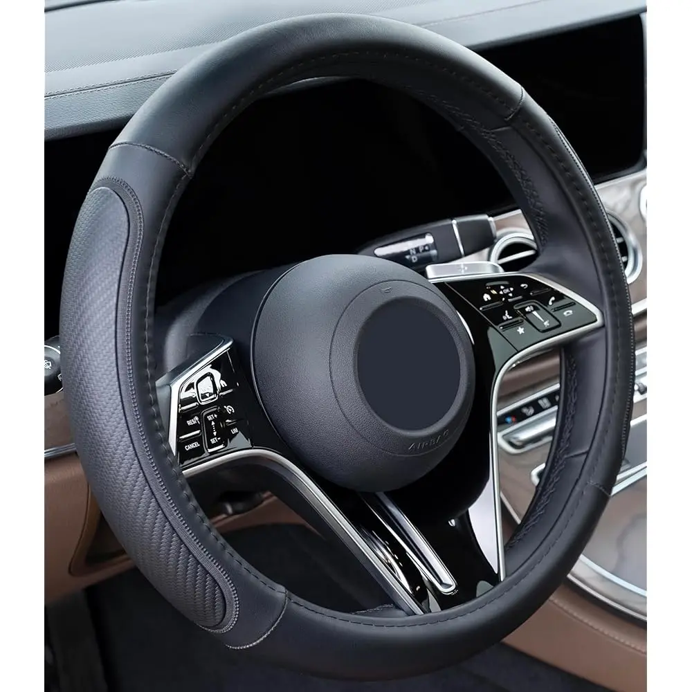 

Microfiber Leather Steering Wheel Cover – Black. Heat Resistant Anti-Slip Car Wheel Wrap - Compatible with Most Makes and Mo
