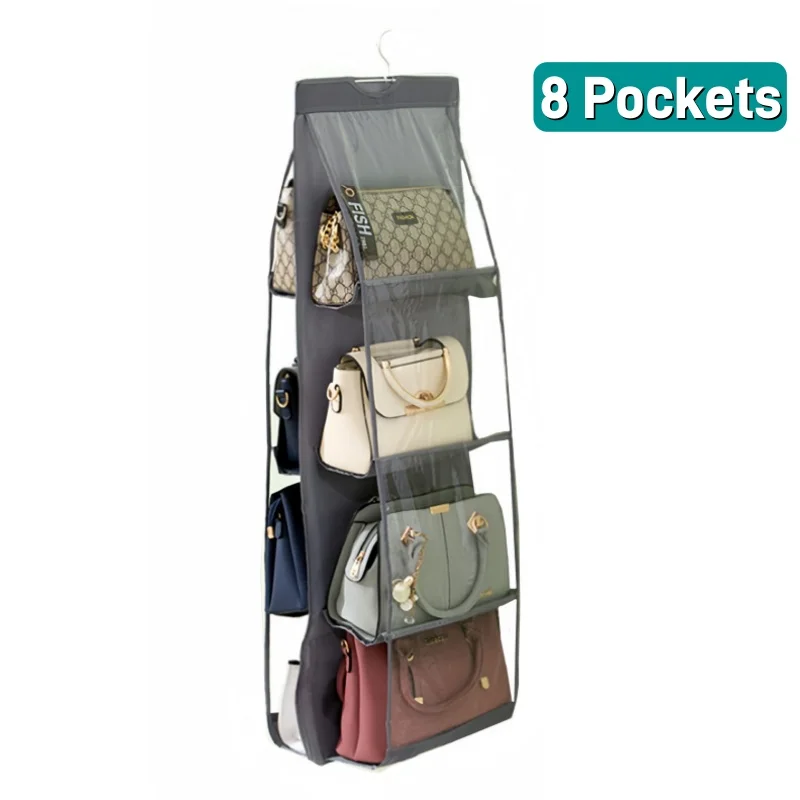 

8 Pockets Hanging Purse Handbag Organizer Clear Hanging Shelf Bag Collection Storage Holder Purse Bag Wardrobe Closet Organizers