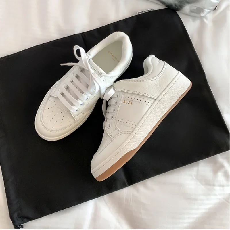 White Women Sneakers Fashion Lace Up Zapatos Mujer Slip On Cozy Track Trainers Spring Autumn New 2024 Leisure Vulcanize Footwear