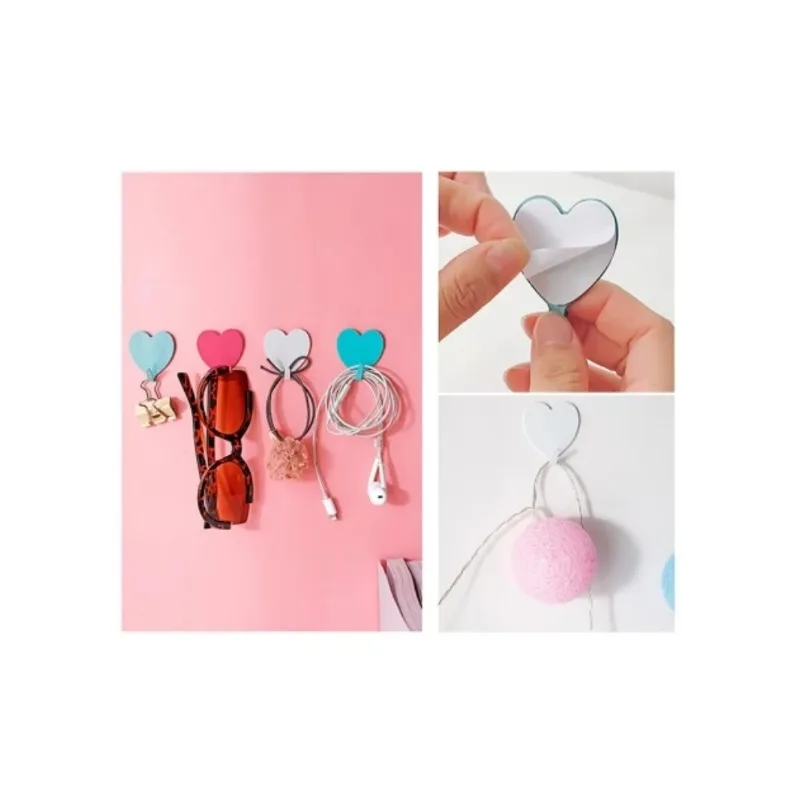 1PC Wall Mount Hook Metal Heart Shape Key Chain Storage Rack Strong Self Adhesive Coat Hat Hanger Girl Child Room Decor Holder