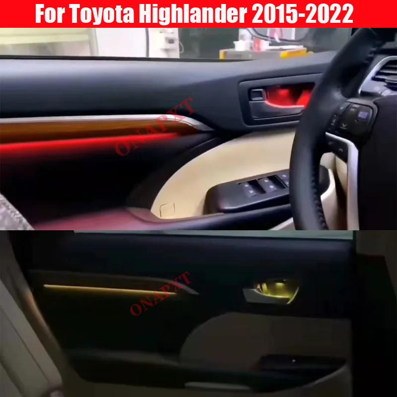 Bande Lumineuse LED pour Toyota Highlander 2015-2022, Lumière d'Ambiance Décorative, 64 Couleurs, Bouton de Commande