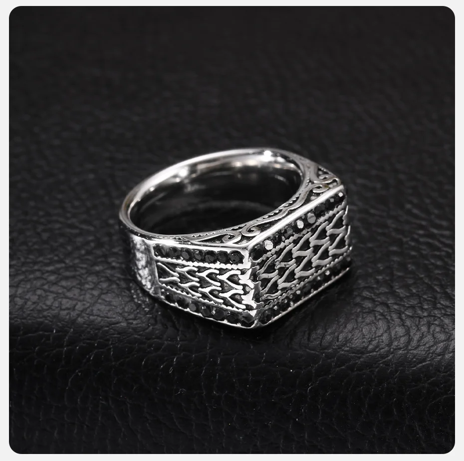 Vnox Herren Vintage Siegelring, Schwarzer Zirkon Geflochtene Textur Edelstahl Breiter Ring Gotisch Gravierter Fingerschmuck Geschenk – Detail 6