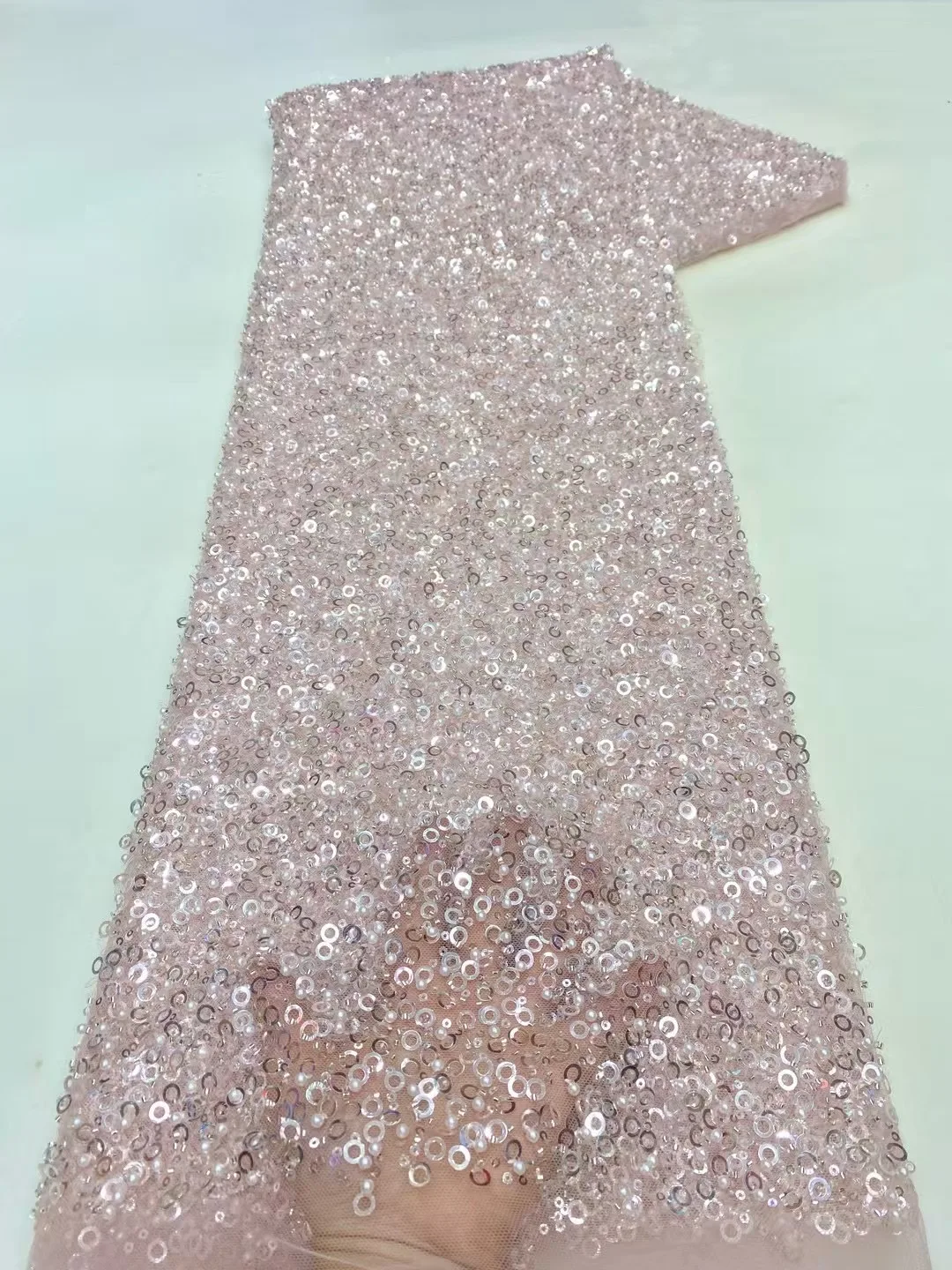 African Nigerian Sequins Embroidery Tulle Lace Fabric, Sewing Beads Stone Prom Dresses, High Quality, 5Yards, 2025 C367