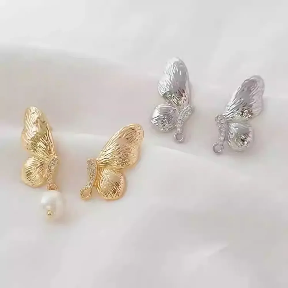 

14K Gold-plated 925 Silver Needle Earrings, Butterfly High-end French Retro Court Baroque Stud Earrings DIY Earrings