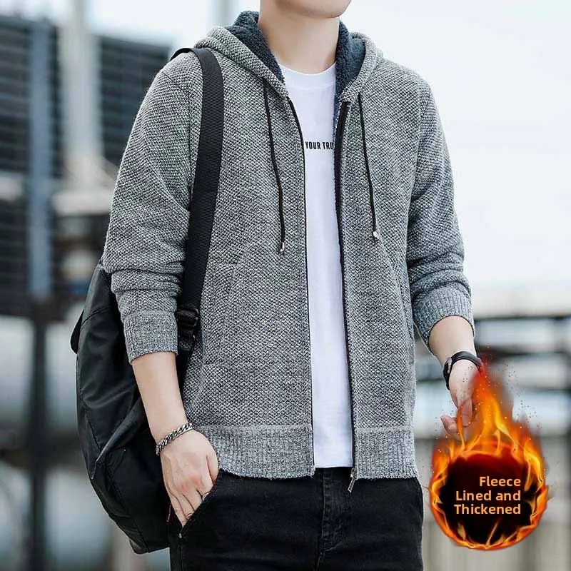 

Мужская толстовка с капюшоном Thiened Jaet на подкладке, кардиган, свитер большого размера, повседневный теплый однотонный топ на осень и зиму