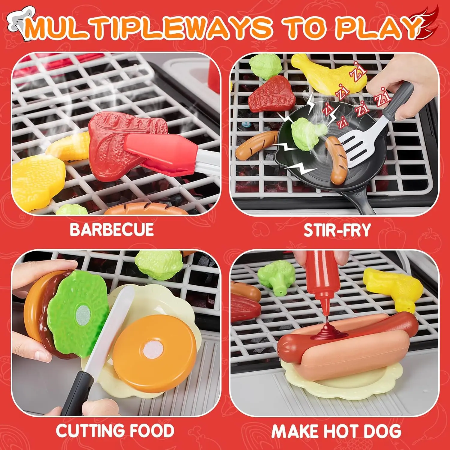 Ensemble de jeu de cuisine barbecue grill pour enfants, fumée, son et lumière, semblant de jouer, jouets alimentaires, ensemble de cuisine, jouet d'extérieur à 2 couches