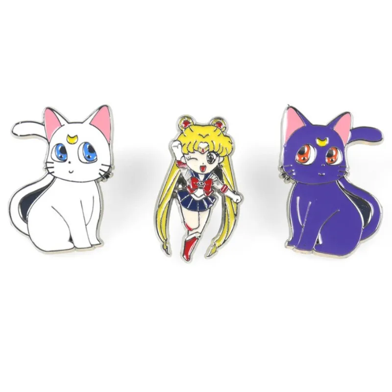 

Kawaii Cat Enamel Pin Sailor Moons Luna and Artemis Brooch Cartoons Animal White Kitty Badge Jewelry Gift