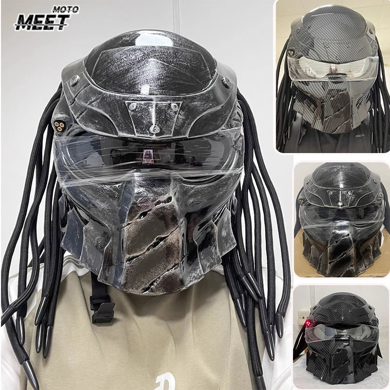 

Hot Motorcycle Helmet DOT Certirication Iron Blood Warrior Predator Helmet Personalized Retro Riding with Dirty Braids Full Helm