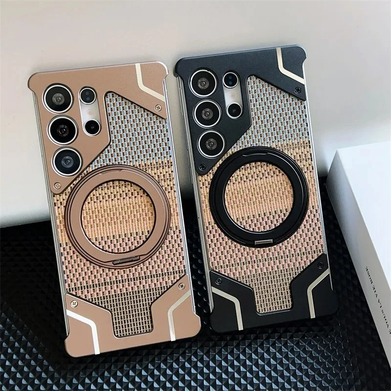 

Aluminum Alloy Frame Magnetic Holder Phone Case Suitable For Samsung Galaxy S24 S23 S22 S25 Ultra Frameless Shockproof Cover