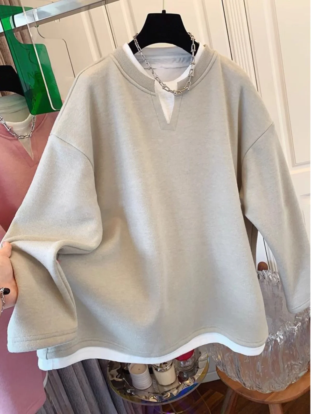 

Plus Size Laid-ba Sle round Ne Sweatirt Base Layer Loose Women's Inner Wear Spring Autumn Korean Version Comfortable T-irt