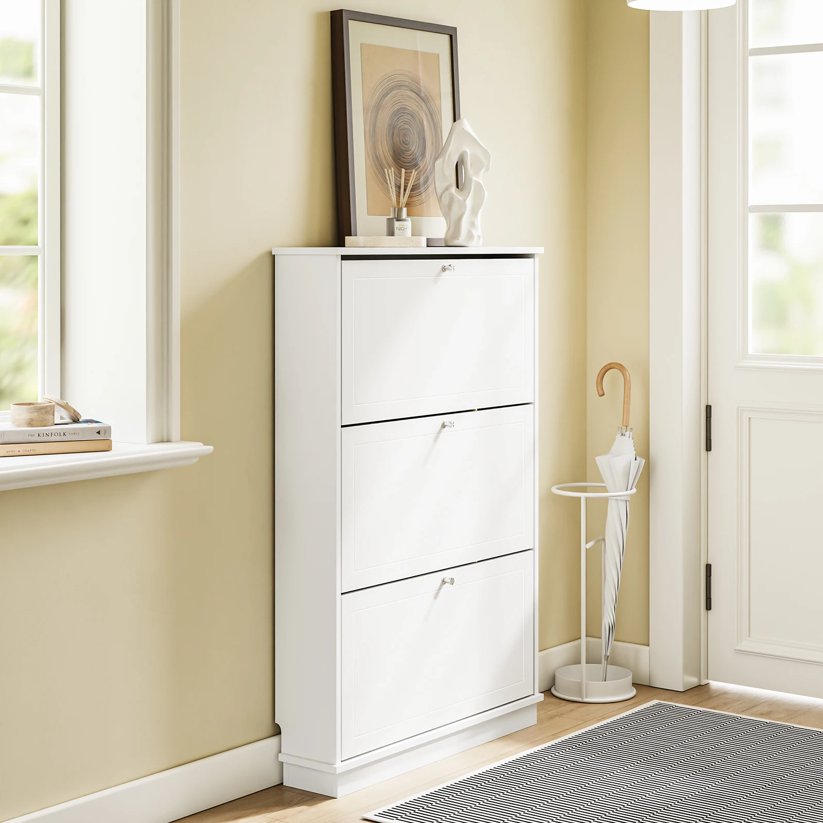 SoBuy FSR215-W Mueble para zapatos extremadamente estrecho de 18 cm, apto para zapatos grandes hasta la talla EU 47, mueble para zapatos estrecho para entradas, pasillos, apartamentos pequeños, ahorro