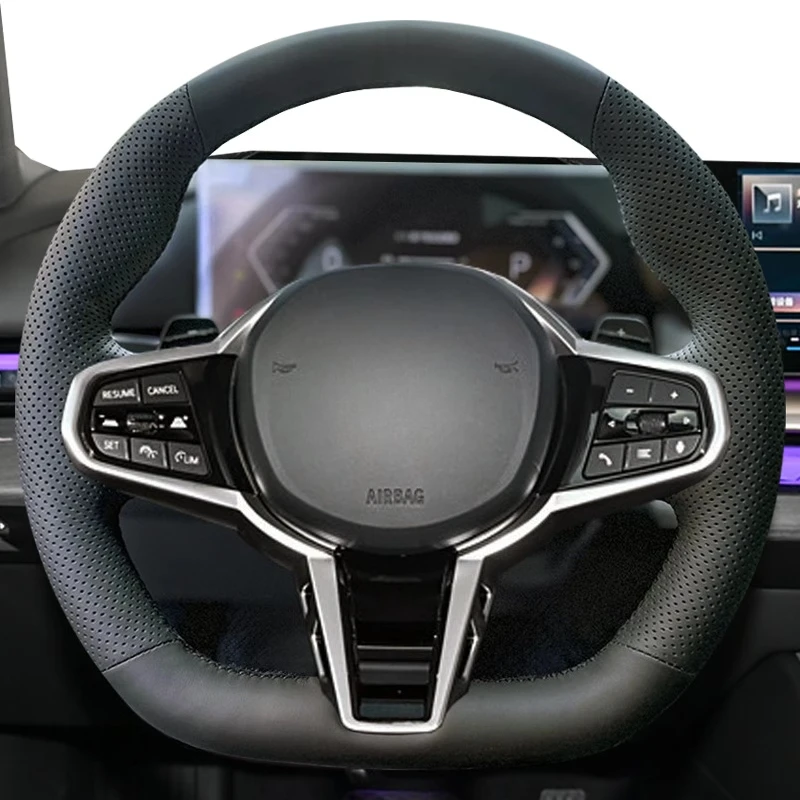 

DIY Hand Sewn Anti Slip Black Leather Steering Wheel Cover Wrap For BMW 3 Series 330Li 325Li 330i 2025 Car Interior Accessories