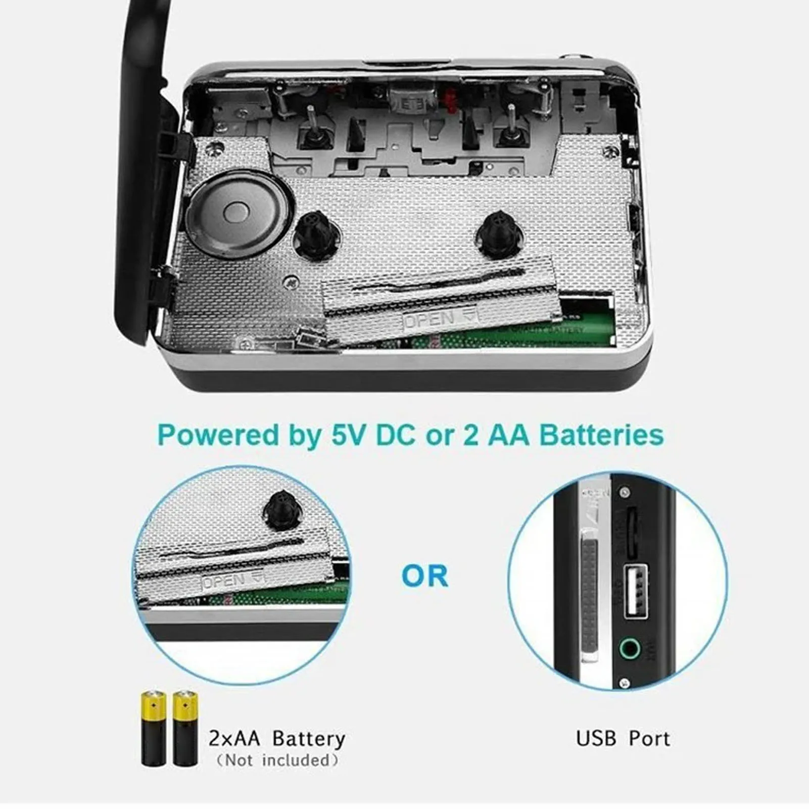 Tragbarer Kassettenspieler, USB-Kassette zu MP3-Konverter mit Kopfhörer, HiFi-Stereo-Sound, USB-Kassette zu MP3-Konverter