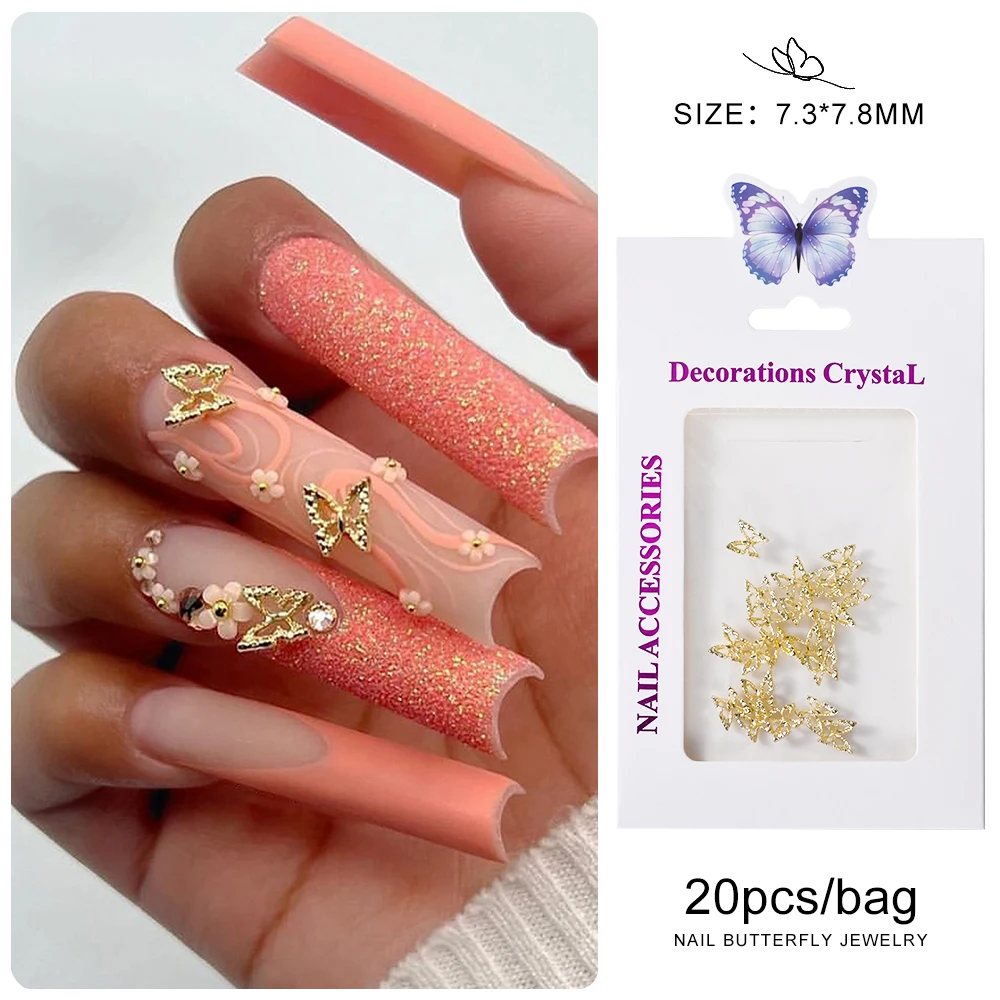 20 stücke 3D Exquisite Hohl Schmetterling Strass Nagel Charms Luxus Gold/Silber Diamant Flügel Schmuck Nagel Dekoration Zubehör – Detail 9