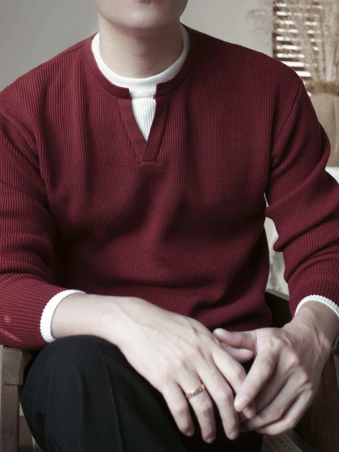 

Christmas red, two pieces of casual warm pullover loose sweater in autumn and winter.