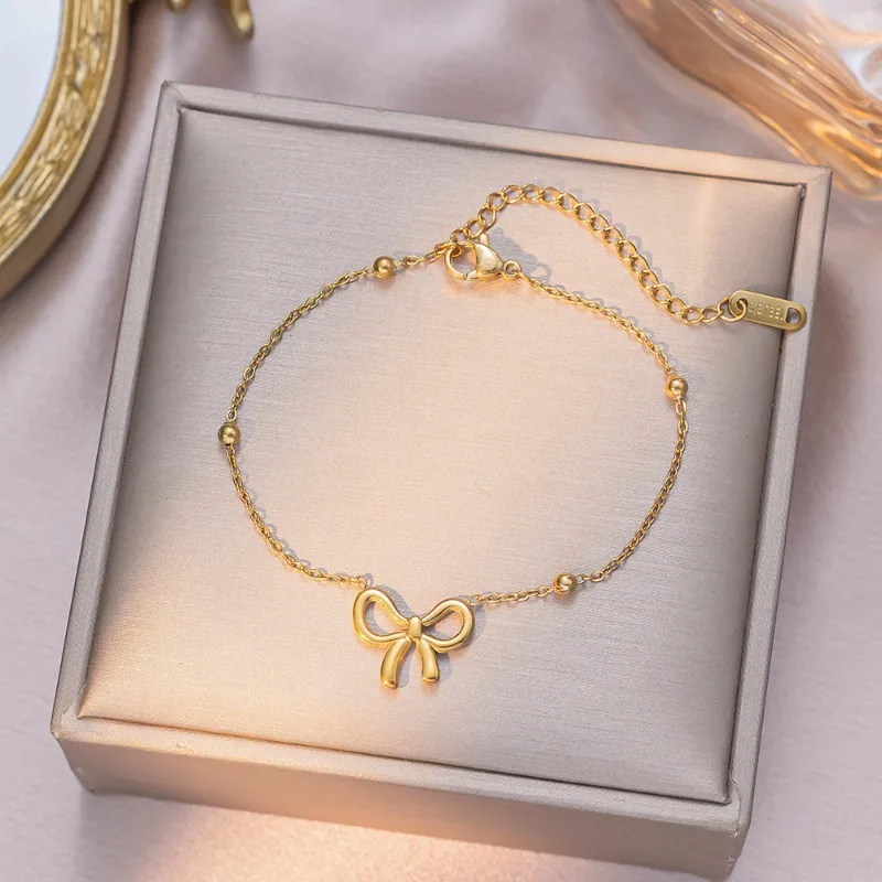 3 قطعة/المجموعة الفولاذ المقاوم للصدأ الخرز الجوف Bowknot قلادة قلادة أساور وأقراط مجموعة للنساء مجوهرات بسيطة اكسسوارات #3