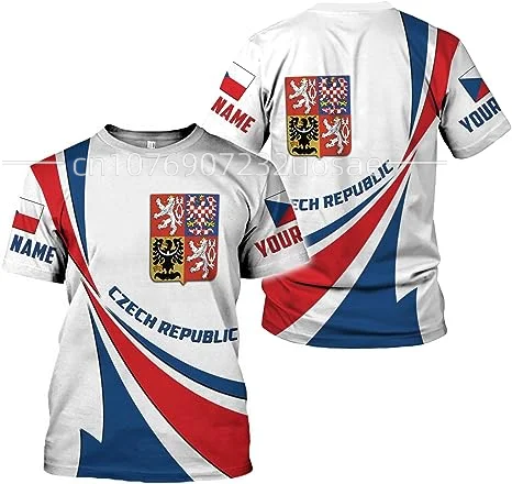 

Czech Flag & Coat of Arms Graphic Tee Summer Casual Streetwear Men's Fashion Loose T-shirts Boy Oversized Short Sleeve Tops