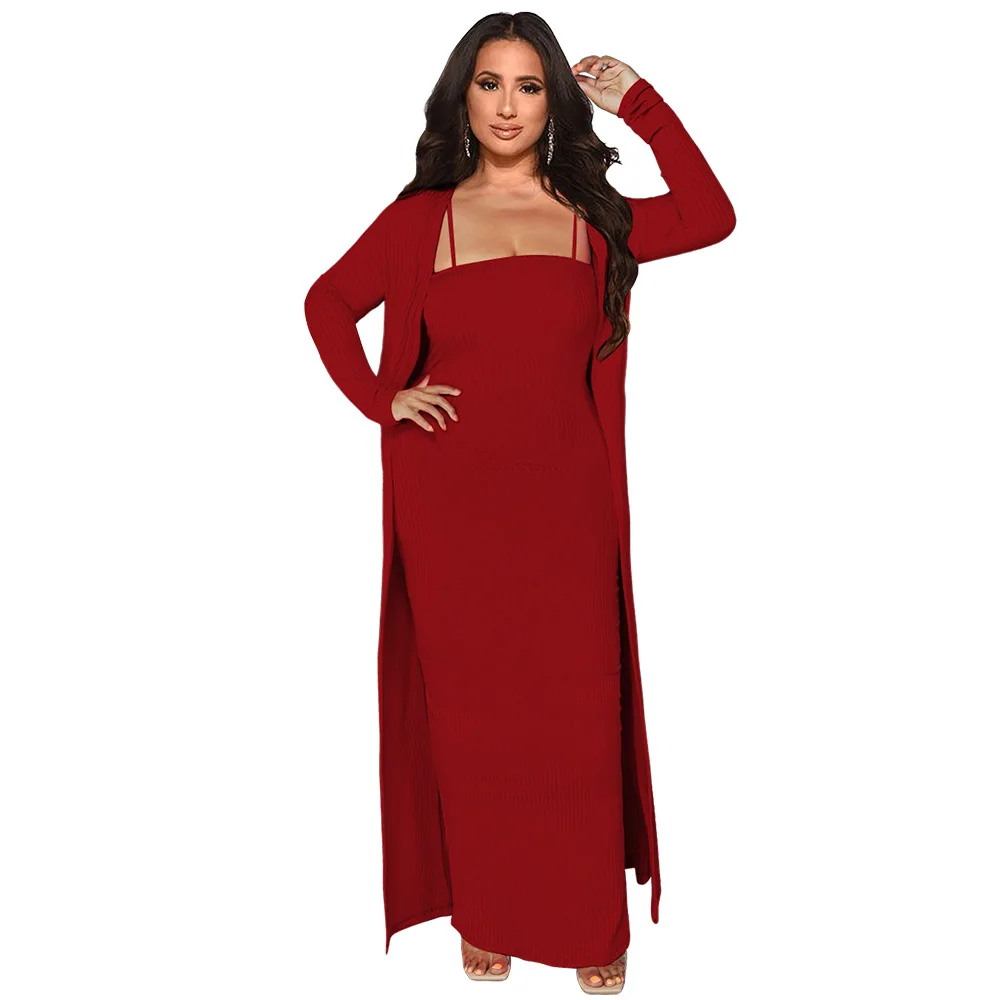 

Plus Size Dress Sets 2 Piece Outfits Maxi Dresses Out Wear Coat Sexy Matching Suit Fall Clothes Wholesale Dropshipping