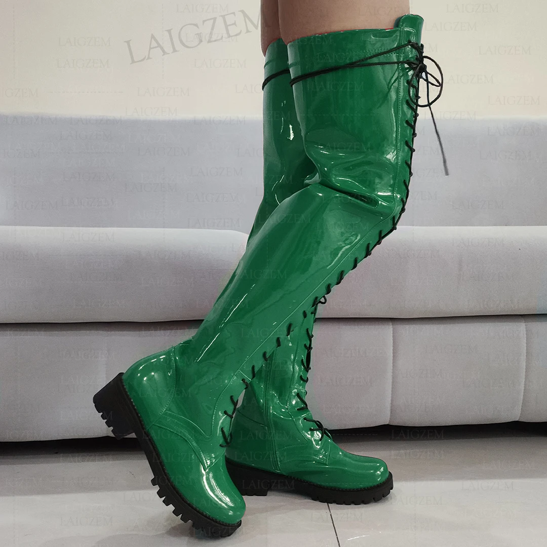 SEIIHEM Women Over Knee High Boots Round Toe Mid Heels Side Zip Over Knee Boots Unisex Ladies Shoes Woman Big Size 40 42 43 50