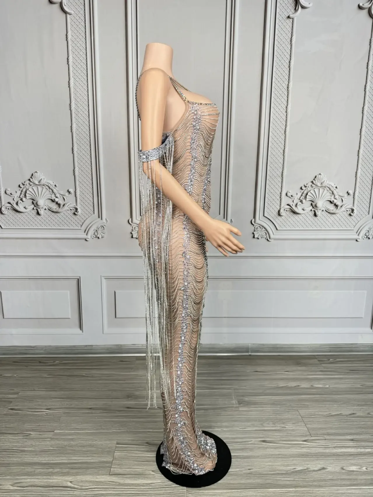 High-end cristais de luxo borla vestido de noite pura malha apertado encaixe vestido longo festival celebrar baile de formatura outfit club wear xiliu