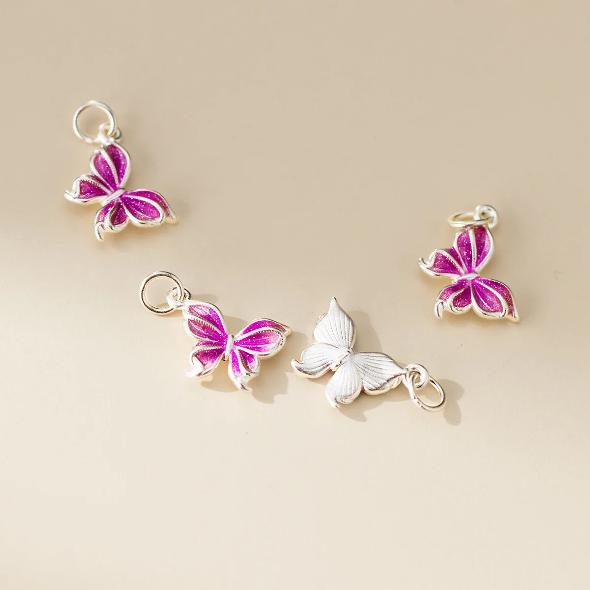 1pc 999 Pure Silver Pretty Hot Pink Butterfly Necklace Charms 18.5x14mm Ornament S999 Drop Pendants DIY Earrings Jewelry Making