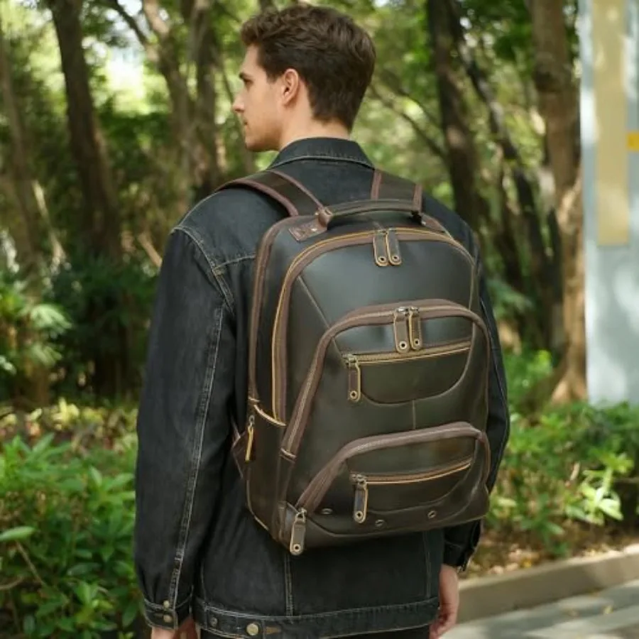 حقيبة ظهر TIDING للرجال من الجلد المحبب بالكامل تناسب أجهزة الكمبيوتر المحمول مقاس 16 بوصة حقيبة نهارية كلاسيكية للأعمال غير رسمية سعة 19 لتر حقيبة ظهر للسفر طوال الليل #6