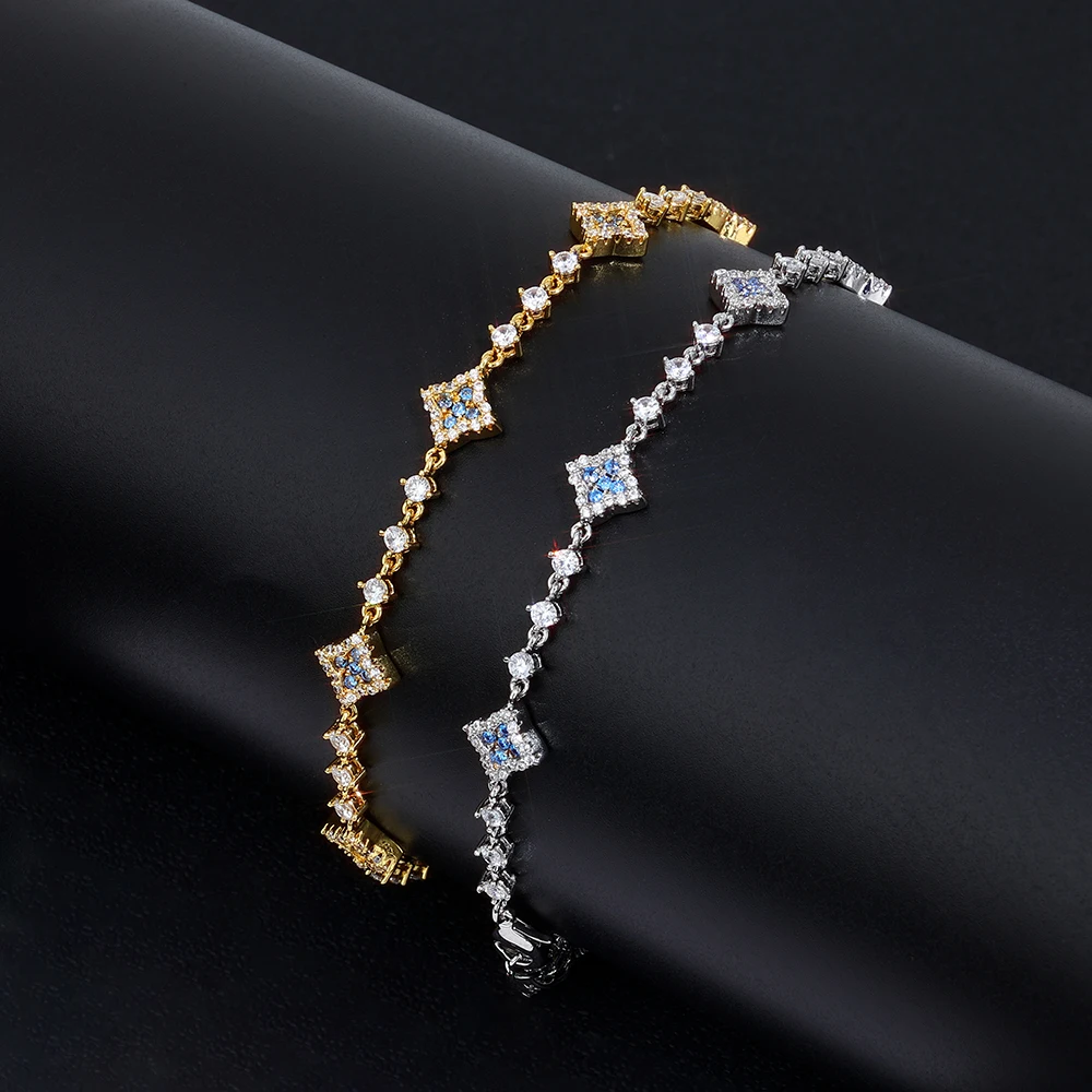 HHIOK Copper Zircon Tennis Bracelet for Women Blue Square CZ Iced Out Gold Silver Color Luxury Hip Hop Jewelry - view 6