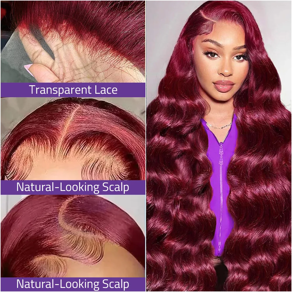 200 الكثافة الجسم موجة 99j بورجوندي 13x6 HD الجبهة الدانتيل الباروكة للنساء 18-40 بوصة البرازيلي الشعر البشري 13x4 الدانتيل شعر مستعار أمامي للبيع