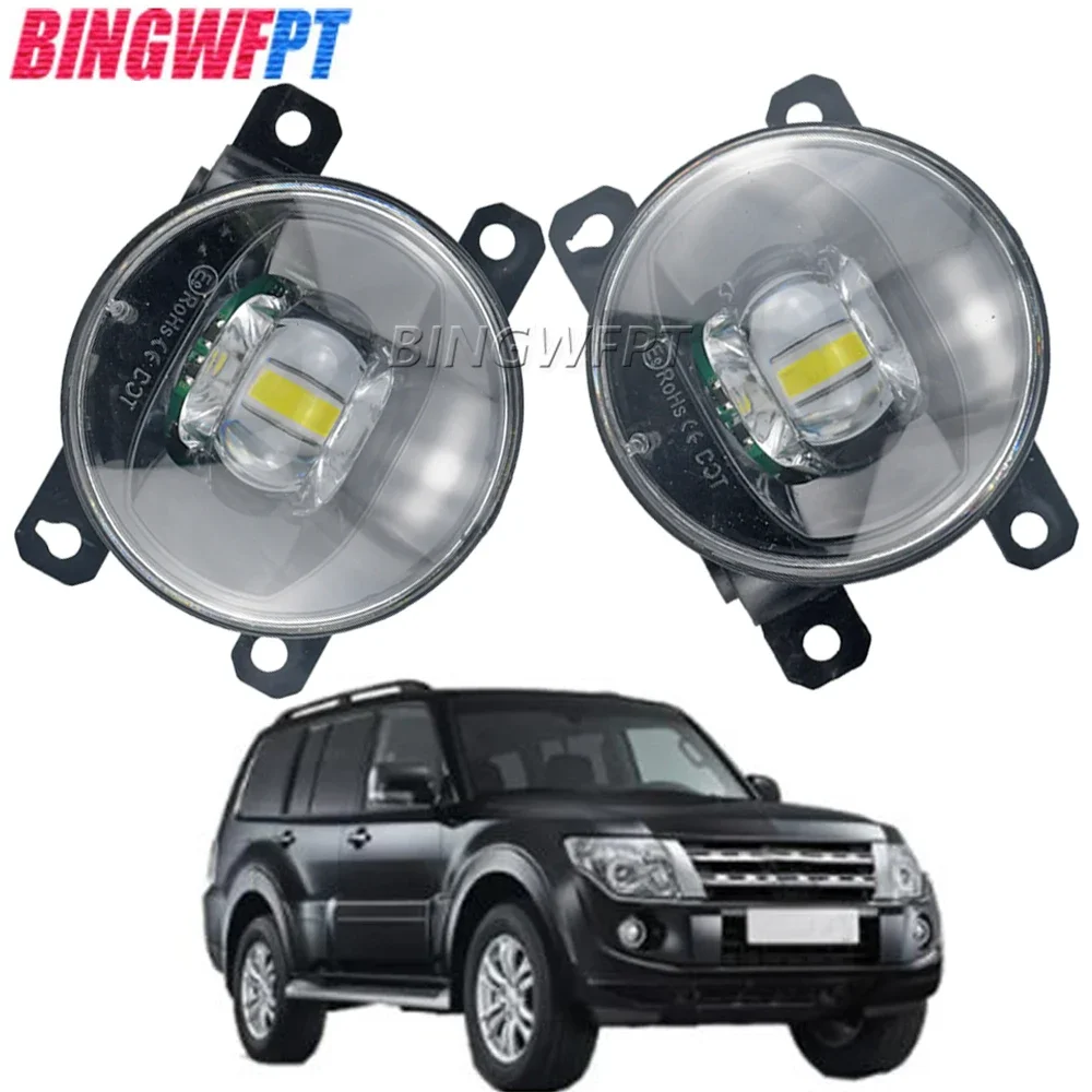 2PCS High Quality LED 90mm Round Daytime Running Fog Lamps Fog Light Daytime Running Lights For Mitsubishi Pajero 4 IV 2007-2015