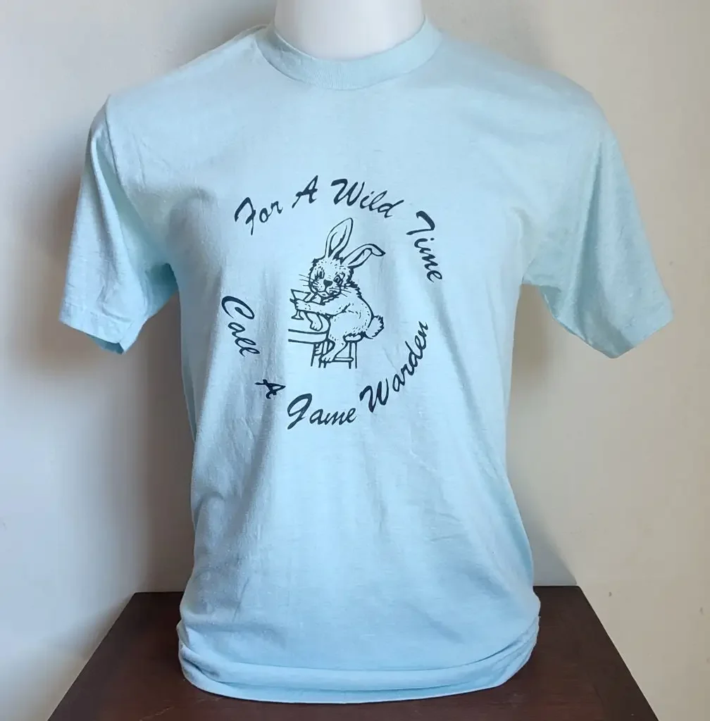 For A Wild Time Call Game Warden T Shirt Size Medium Light Blue Used Condition 159