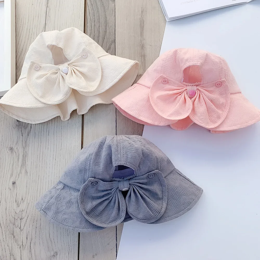 Chapeau de princesse à large bord pour fille de 1 à 3 ans, casquette de voyage pour bébé, chapeau de soleil pour enfants, accessoires d'été, grand nœud, E27