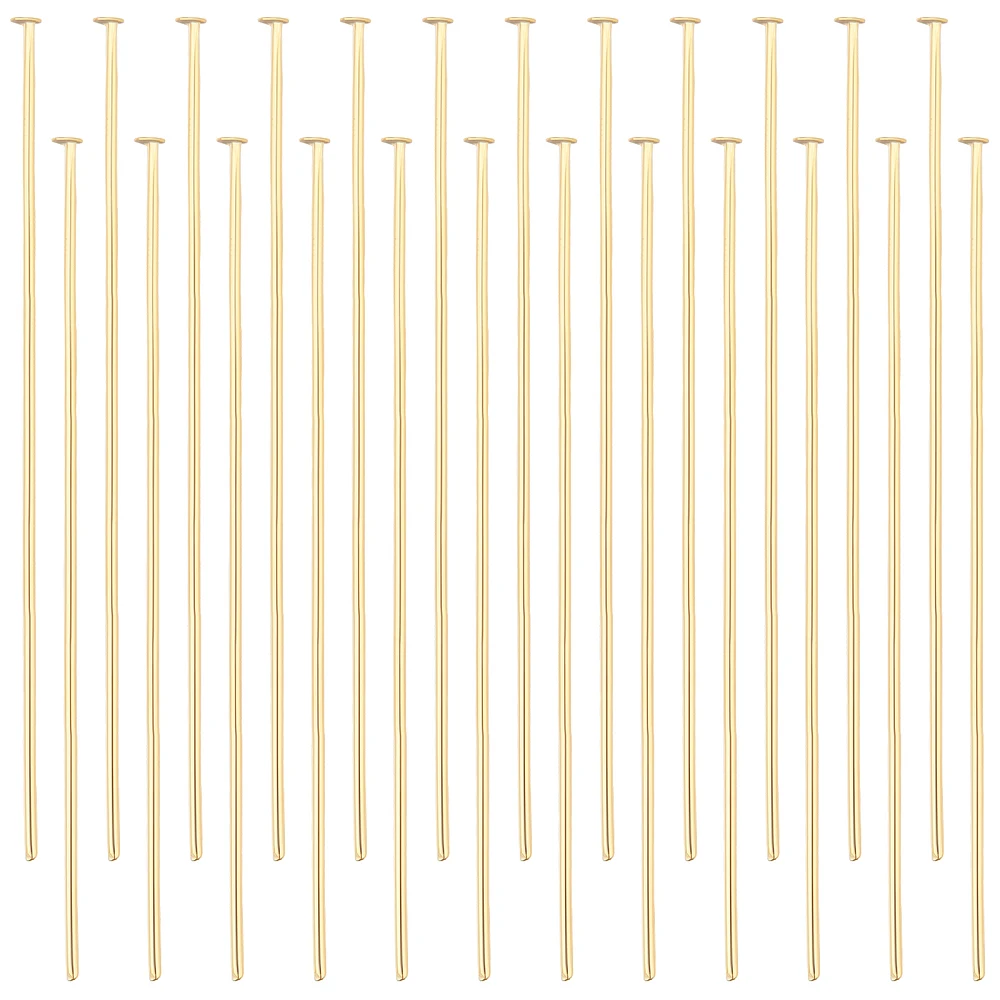 100Pcs/Box Flat Head Pins 18K Gold Plated Beading Pins 50mm Jewelry Head Pins for Earring Beading DIY Craft