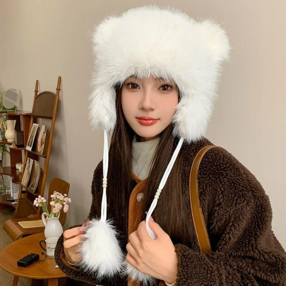 

New Plush Warm Hat Warm Windproof Ear Protection Hat Coldproof Fluffy Fur Pullover Cap Autumn and Winter
