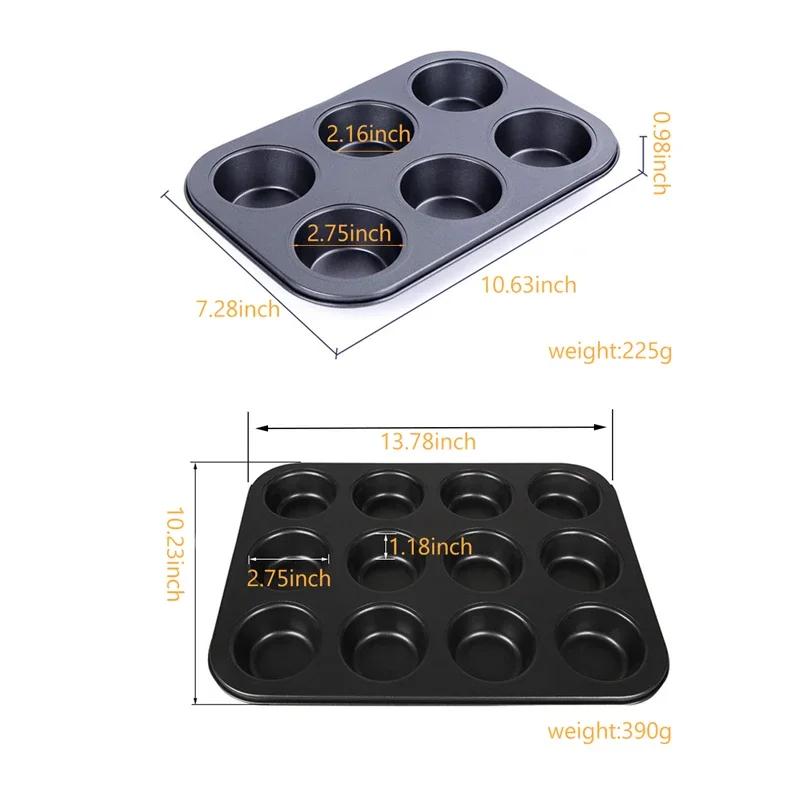 6/12 Cups Cupcake Mold Muffin Pan  Square Cupcake Pan Muffin Tray  Carbon Steel Baking Pan Non Stick Bakeware 657