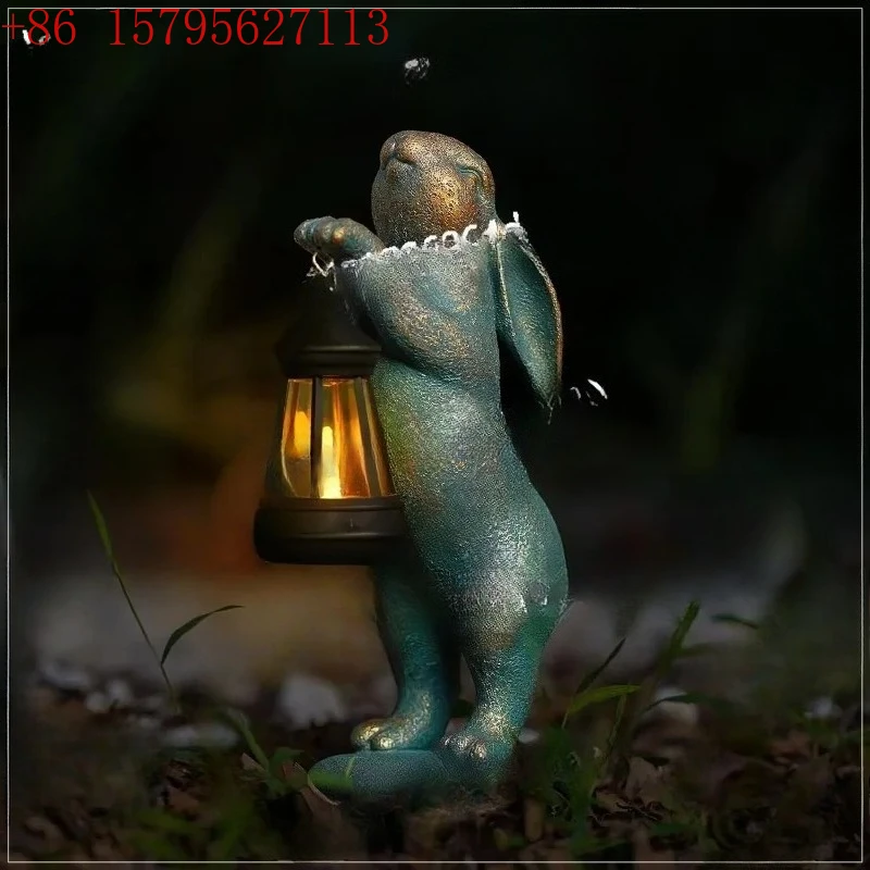 

Garden Statues Rabbit with Solar Lantern Outdoor Bunny Figurines Decorations for Patio Yard Lawn Ornaments Gifts