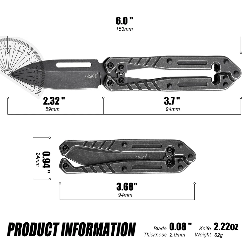 سكين جيب مثير للاهتمام، 2.4 بوصة شفرة من الفولاذ المقاوم للصدأ للبناء المعدني بالكامل، قاطع صندوق قابل للسحب سريع التغيير، أداة EDC