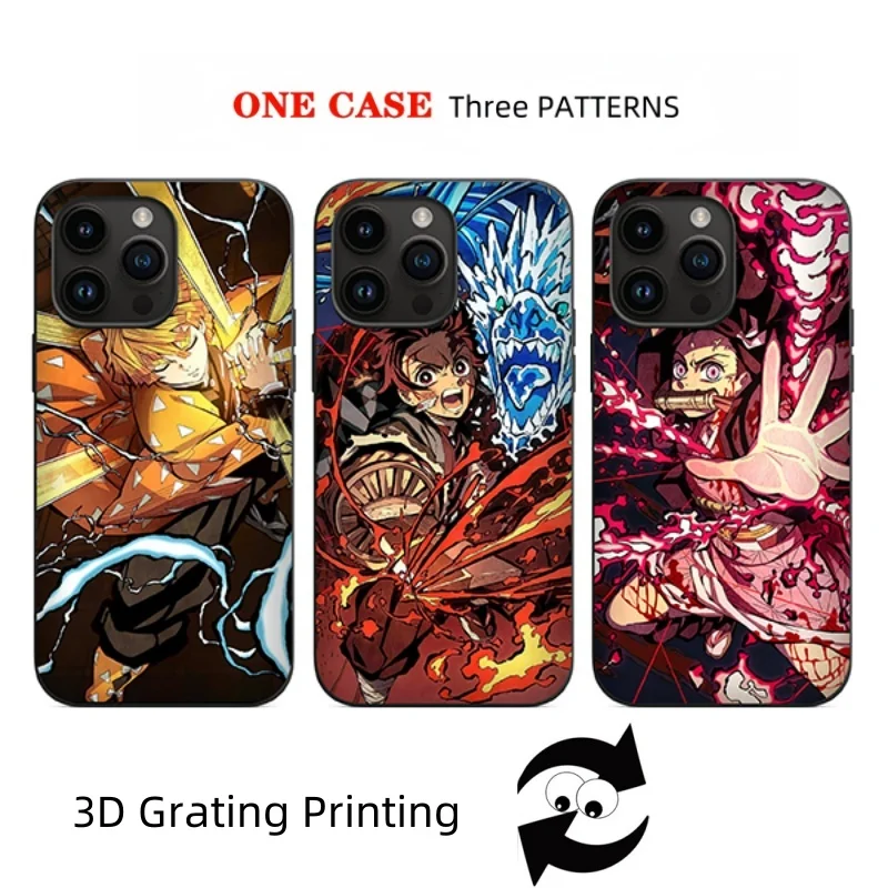 3D illusion Demon Slayers Phone Case for iPhone 11 12 13 14 15 16 17 Pro Max Plus Mini Air Zenitsu Tanjirou Nezuko Back Cover