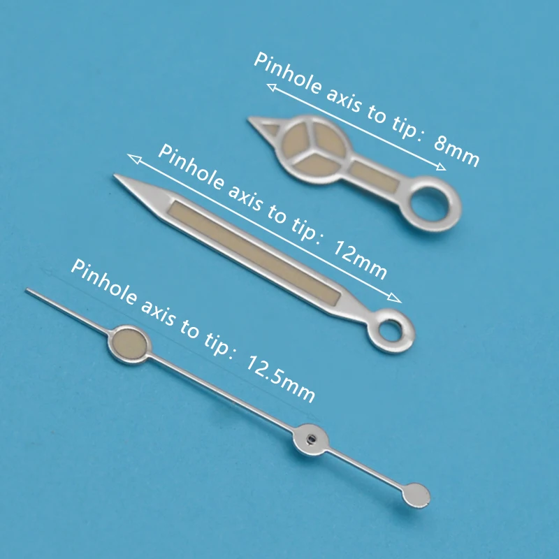 Seiko Wijzers Maat 8Mm * 12Mm * 12.5Mm Groene Lichtgevende Pasvorm 7s36 4r36 Nh35 Nh36 Beweging Zilver Handen Groene Lichtgevende Handen