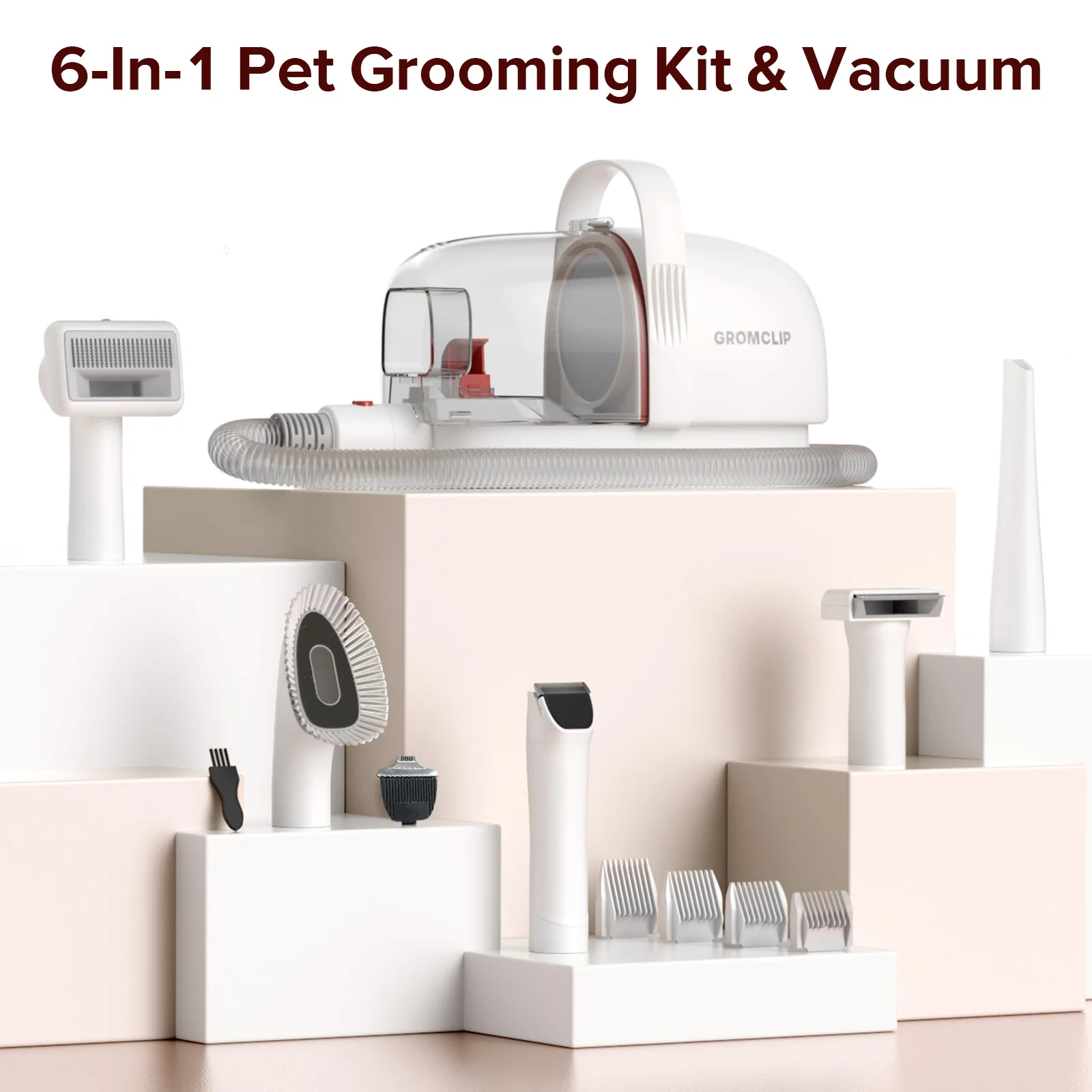 Removedor De Cabelo Pet De Baixo Ruído, 8 em 1 Grooming Vacuum Clippers, Máquina De Removedor De Cabelo De Cachorro, PV01