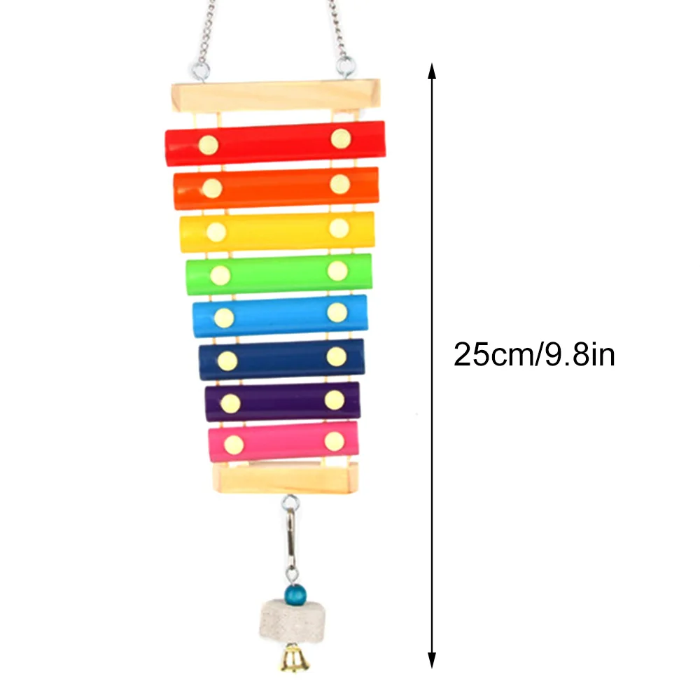 Bird Chicken Xylophone Toy Wooden Suspensible Bird Cage Accessories Musical Toy with 8 Keys for Chicken Bird Parrot Macaw Hens view 3