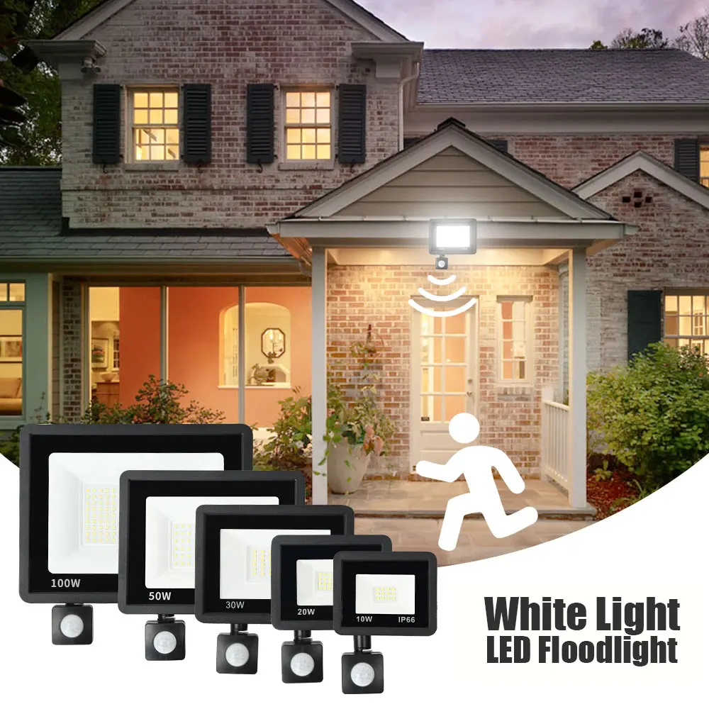 Led Floodlight 220V 10W 20W 30W 50W 100W Led Spotlight With Motion Sensor Detector Outdoor Led Lamp Waterproof Garden Wall Light