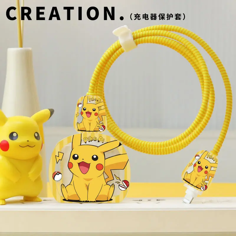 Pikachu 3D Soft Silicone Charger Case for Iphone 16 15 14 13 Pro 18w 20w Charger Head Protective Sleeve Cable Protection Cover