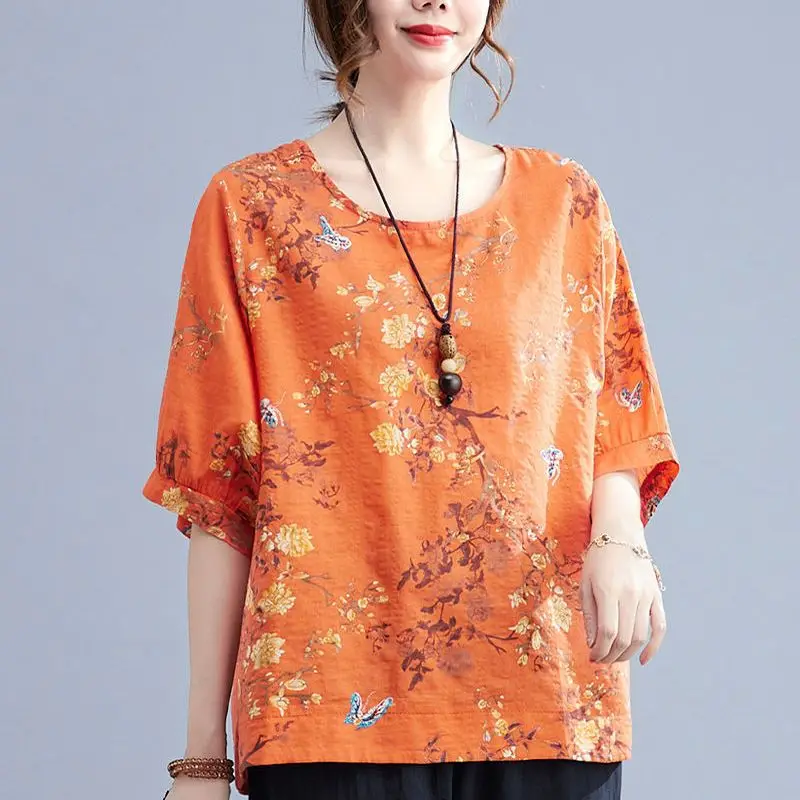 Women Summer Fashion Trend Loose Large Size Appear Thin Printing O-neck Short Sleeve T-Shirt Ladies Casual All-match Top Tee