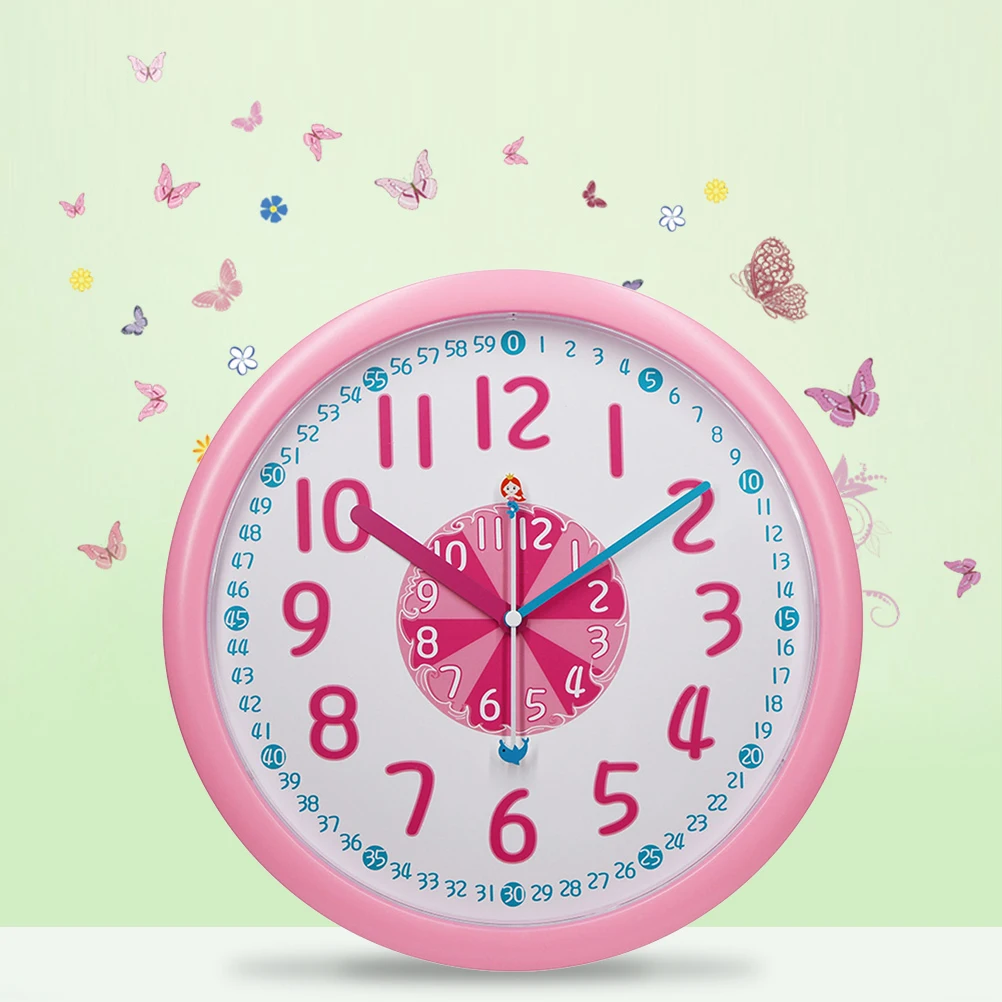 

Children's Room Wall Clock Easy Reading Round Mute Pink Novelty