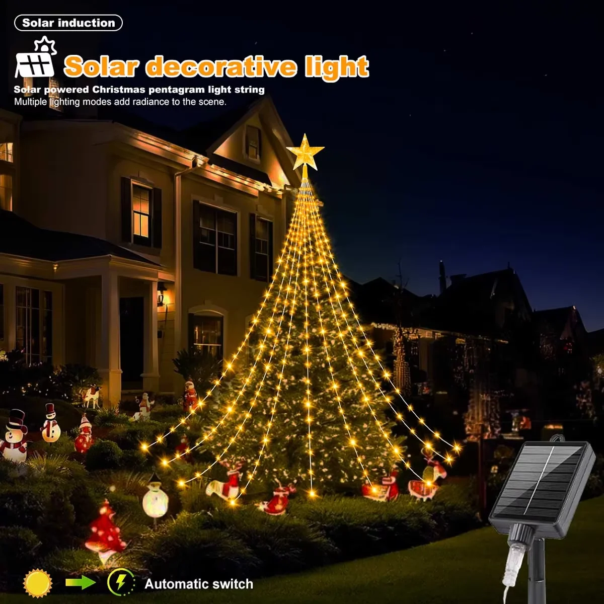 New Year's Eve Decorations Solar Christmas Decoration Star String Lights 2/3M Waterfall Christmas Tree Fairy Lights for Outdoor