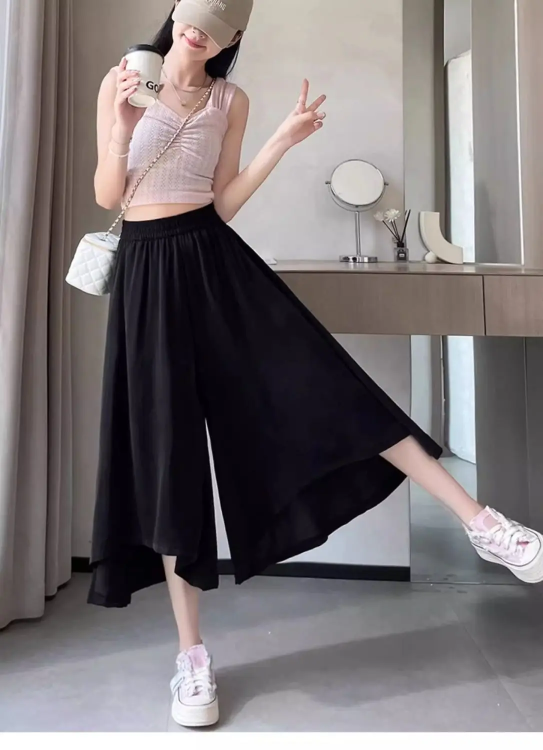 

Spring and summer casual fashion versatile slimming thin cool classic black women's large size casual seven-eighths pants