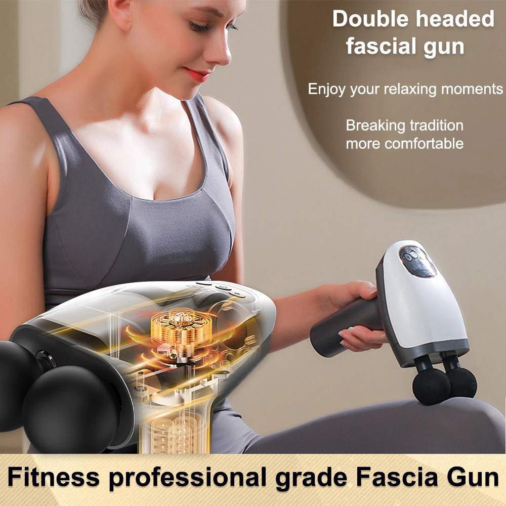 Double Head Electric Fascia Gun LED Display Professional Level Intelligent High-Frequency Vibration Massager Muscle Relaxation